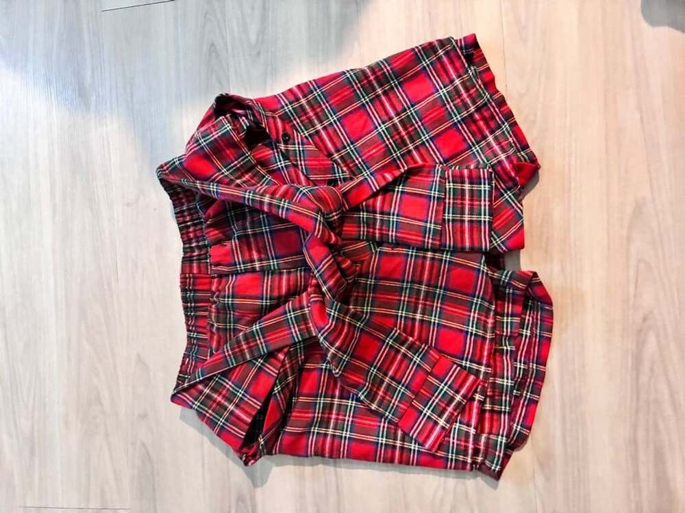 Red Plaid Paperbag Waist Shorts with Tie Belt